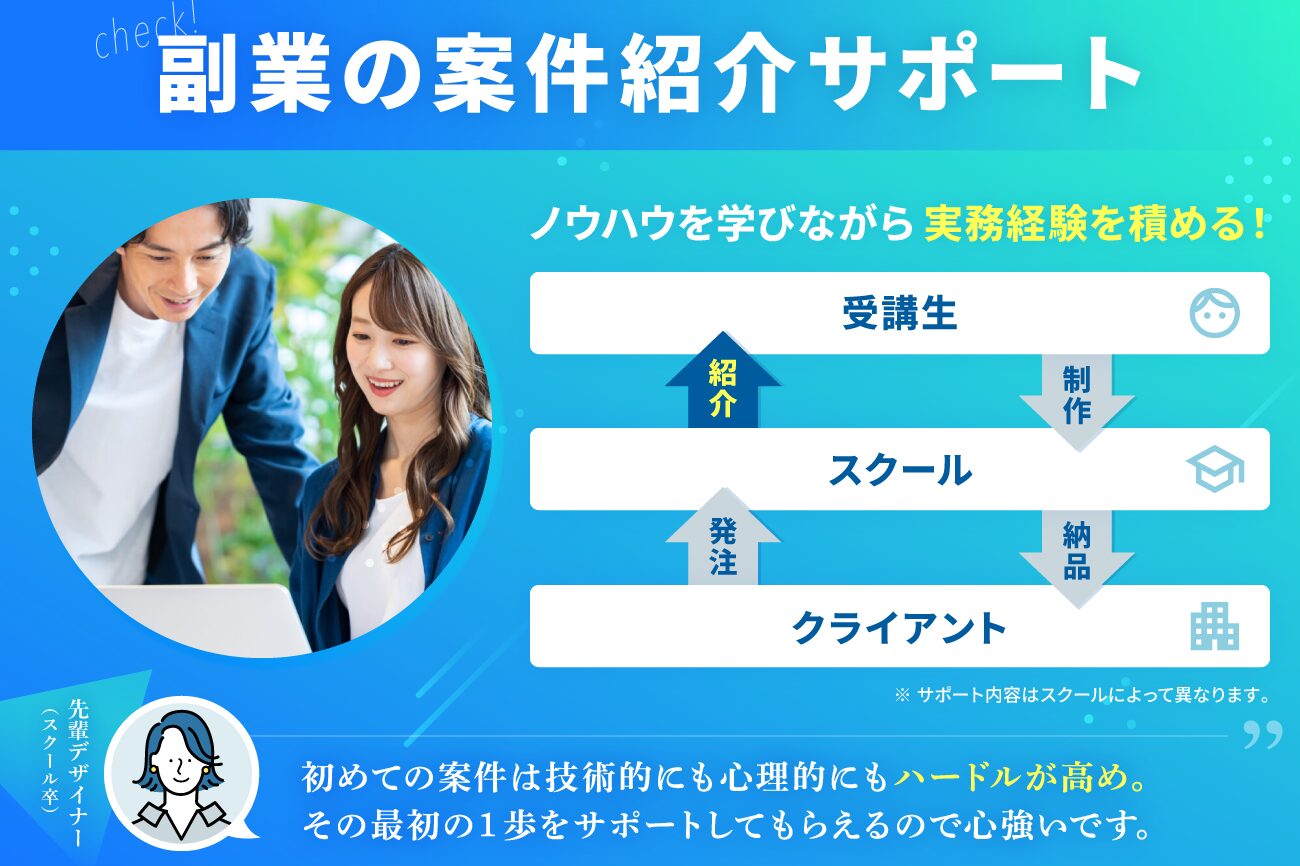 Webデザインスクールの選び方：副業の案件紹介サポートがある
